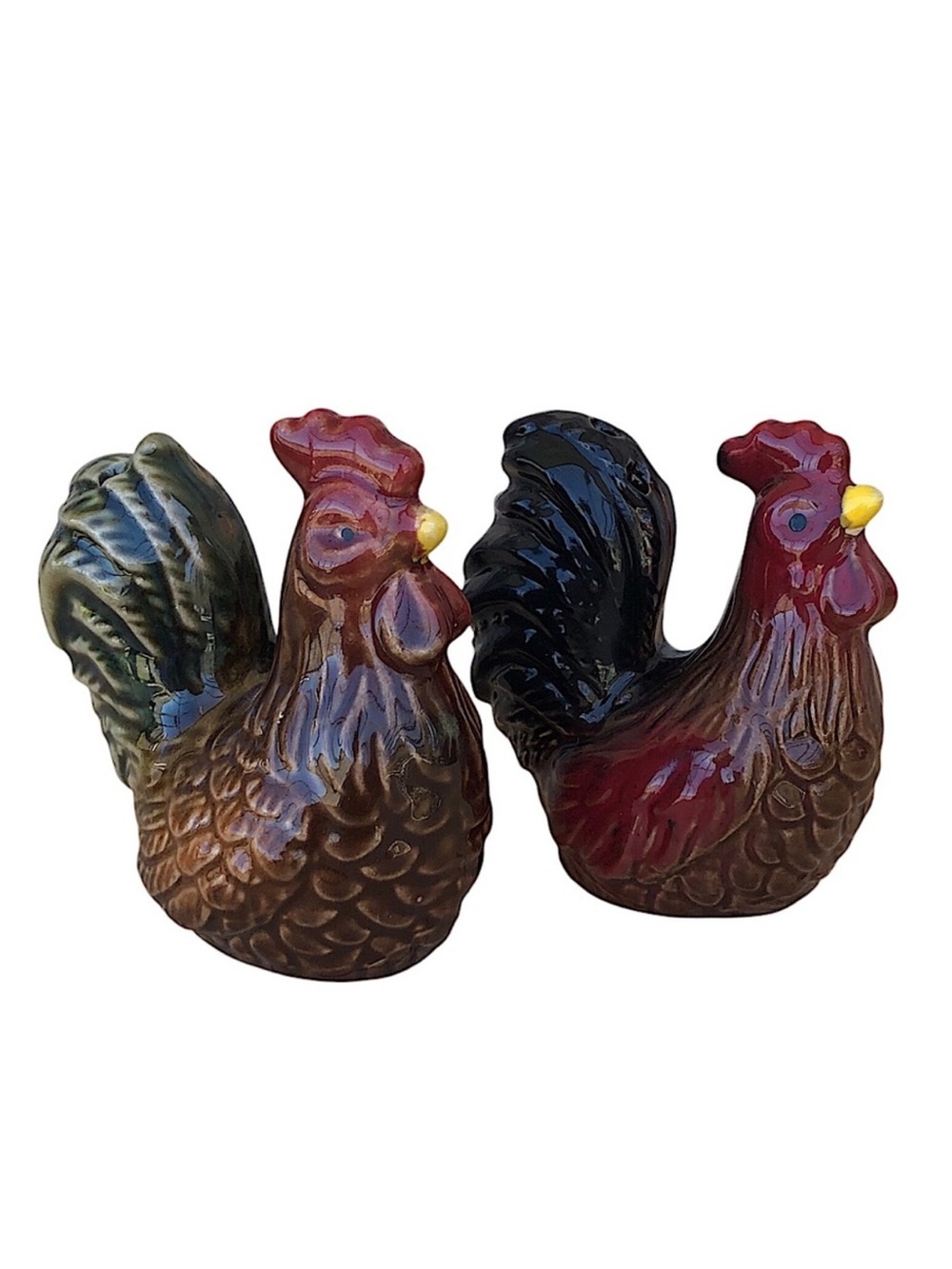 Cracker Barrel Vintage Set Of 2 Ceramic Mini Rooster & Hen Salt, Pepper Shakers